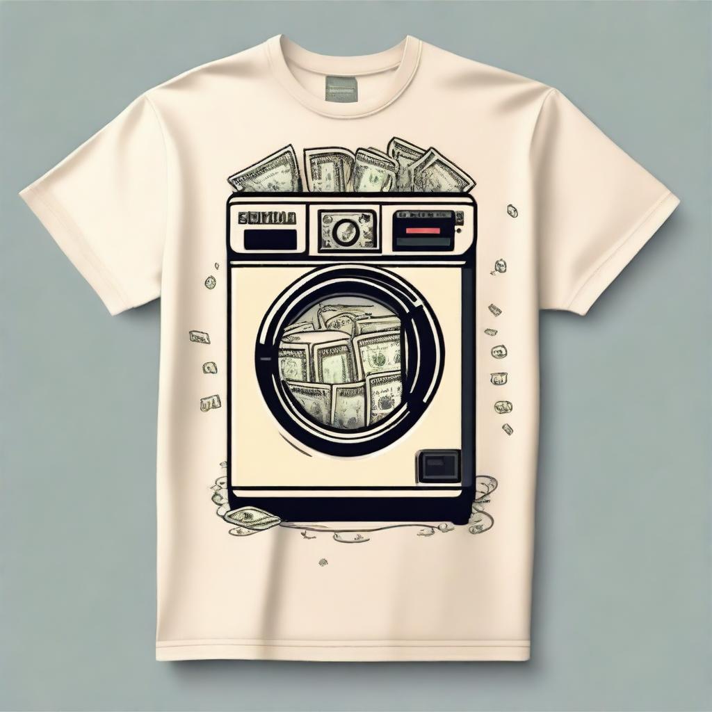 Create a cream-colored shirt with a design centered around the theme of money laundering