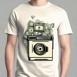 Create a cream-colored shirt with a design centered around the theme of money laundering