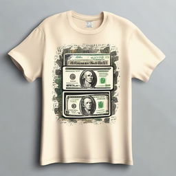 Create a cream-colored shirt with a design centered around the theme of money laundering