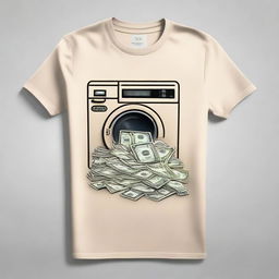 Create a cream-colored shirt with a design centered around the theme of money laundering