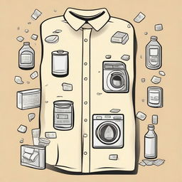 Design a cream-colored shirt with a money laundering theme, incorporating many icons