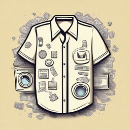 Create a cream-colored shirt with a money laundering theme, filled with many icons