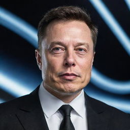 A realistic portrait of Elon Musk, CEO of SpaceX, with a determined expression. He is wearing a business attire. The background is a futuristic space setting matching his vision for space exploration.