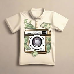 Design a cream-colored shirt with a money laundering theme, specifically tailored for Indonesia