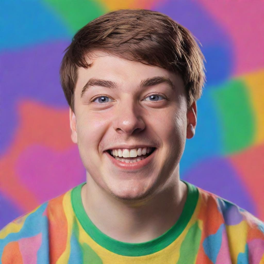 A creative, colorful and realistic portrait of the popular YouTuber known as MrBeast, captured in the middle of a charitable act with a jubilant expression on his face.