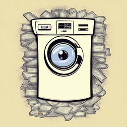 Design a cream-colored shirt with a money laundering theme, featuring separate designs for the front and back