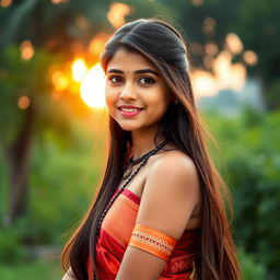 A beautiful young Indian girl with an innocent face, wearing traditional clothing