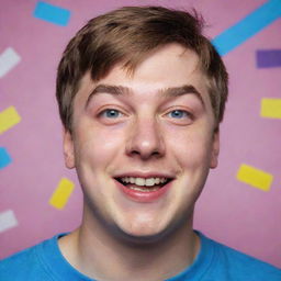 A creative, colorful and realistic portrait of the popular YouTuber known as MrBeast, captured in the middle of a charitable act with a jubilant expression on his face.