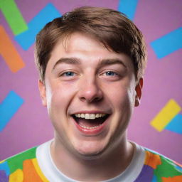 A creative, colorful and realistic portrait of the popular YouTuber known as MrBeast, captured in the middle of a charitable act with a jubilant expression on his face.