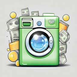 Create a design with a money laundering theme, featuring separate illustrations for the front and back