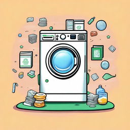 Create a design with a money laundering theme, featuring separate illustrations for the front and back