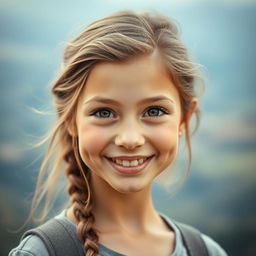 A portrait of a beautiful girl with a warm smile and expressive eyes