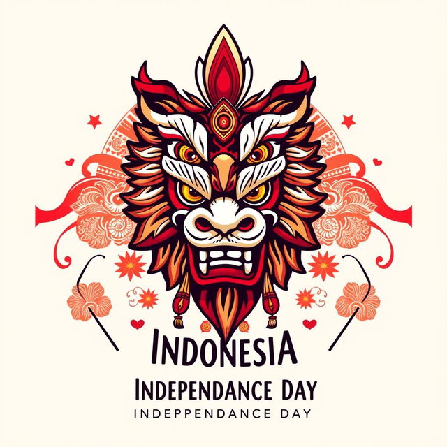 A stylish shirt design celebrating Indonesia Independence Day featuring elements of Reog Ponorogo, a traditional Indonesian dance