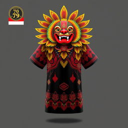 Desain kaos untuk karnaval kemerdekaan RI ke-79 yang menampilkan elemen Reog Ponorogo, sebuah tarian tradisional Indonesia