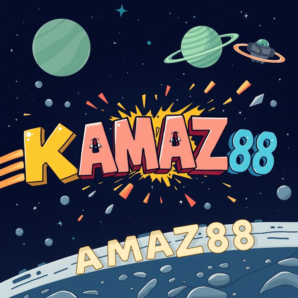 Cartoon-style letters spelling 'KAMAZ' are driving towards the viewer and crashing into letters that spell out 'KAMAZ68'