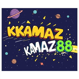 Cartoon-style letters spelling 'KAMAZ' are driving towards the viewer and crashing into letters that spell out 'KAMAZ68'