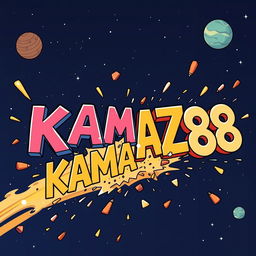 Cartoon-style letters spelling 'KAMAZ' are driving towards the viewer and crashing into letters that spell out 'KAMAZ68'