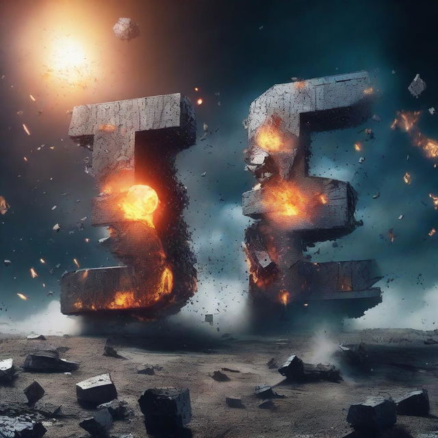 In outer space, enormous letters spelling 'KAMAZ 68' from a movie explode into letters that spell out 'GAME'