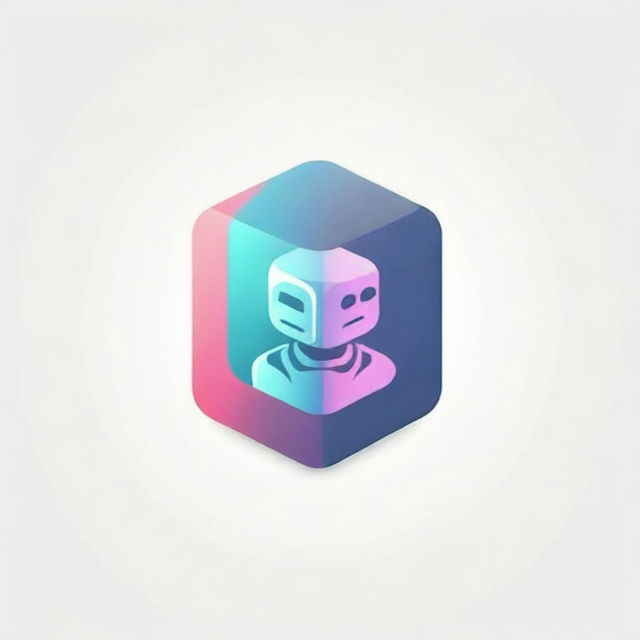 A sleek logo for a 'Website Design' website featuring a glass cube, a robot, compelling text, and vibrant graphics.