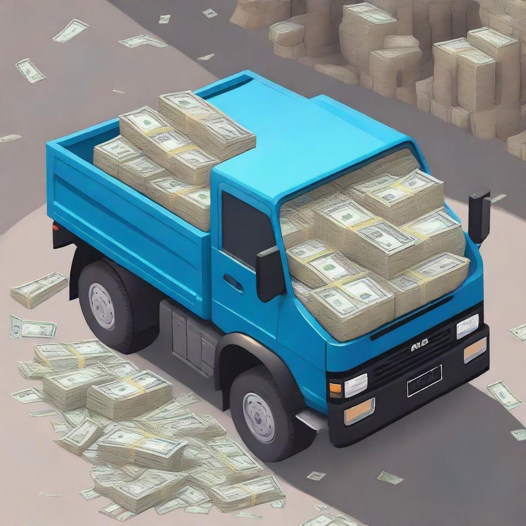 A Kamaz truck filled with money in its cargo bed