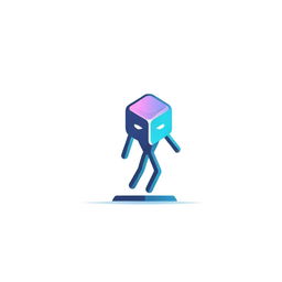 A sleek and futuristic logo for a 'Website Design' website, incorporating a glass cube, a robot figure, stylized text, and dynamic graphics.