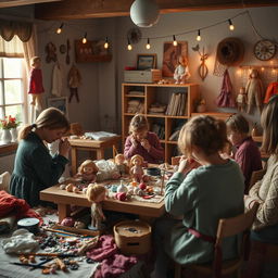 Create an image of a doll making workshop