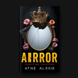 Design a book cover featuring a broken mirror with a crown placed on top of it