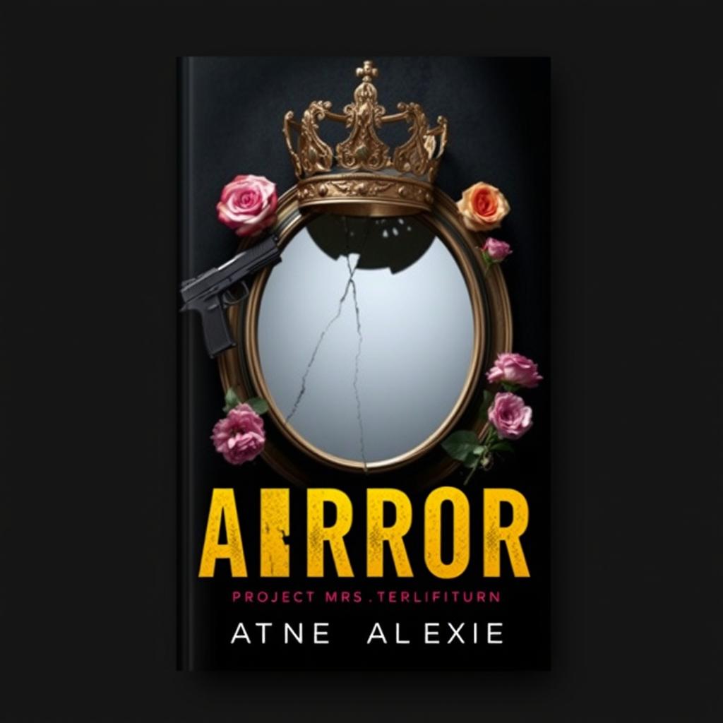 Design a book cover featuring a broken mirror with a crown placed on top of it