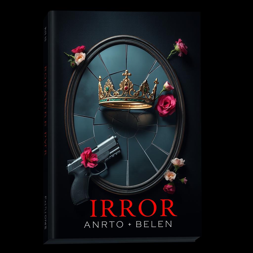 Design a book cover featuring a broken mirror with a crown placed on top of it