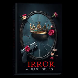 Design a book cover featuring a broken mirror with a crown placed on top of it