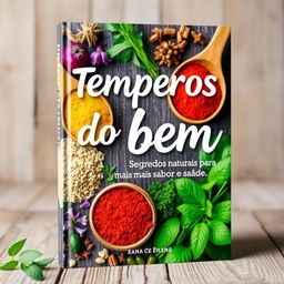 Create a vibrant ebook cover for a book titled 'Temperos do bem: Segredos naturais para mais sabor e saúde'