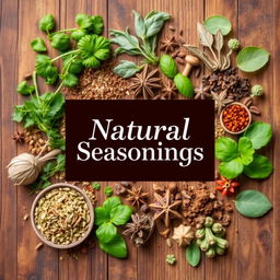 A captivating cover image featuring various natural seasonings such as fresh herbs, spices, and dried leaves