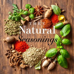 A captivating cover image featuring various natural seasonings such as fresh herbs, spices, and dried leaves