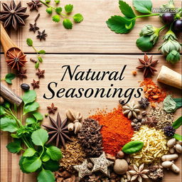 A captivating cover image featuring various natural seasonings such as fresh herbs, spices, and dried leaves