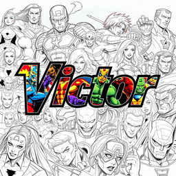 Create a poster featuring the name 'Victor' with a colorful Marvel theme