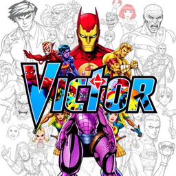 Create a poster featuring the name 'Victor' with a colorful Marvel theme