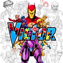 Create a poster featuring the name 'Victor' with a colorful Marvel theme