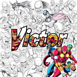 Create a poster featuring the name 'Victor' with a colorful Marvel theme