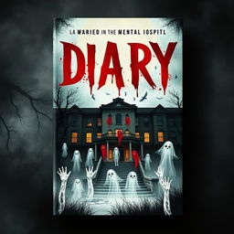 Create a book cover for a novel titled 'Diary' that revolves around a mental hospital and ghosts