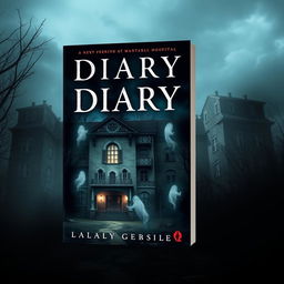 Create a book cover for a novel titled 'Diary' that revolves around a mental hospital and ghosts