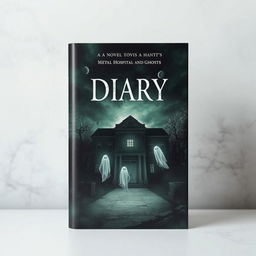 Create a book cover for a novel titled 'Diary' that revolves around a mental hospital and ghosts