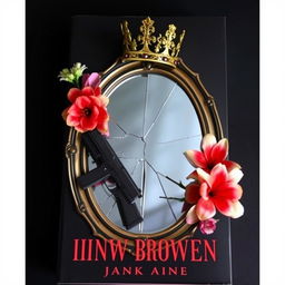 Create a book cover featuring a broken mirror with a crown on top of it