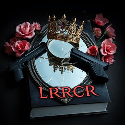 Design a book cover featuring a broken mirror with a crown placed on top of it