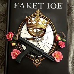 Create a book cover featuring a broken mirror with a crown placed on top of it