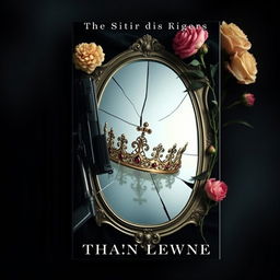 Design a book cover featuring a broken mirror with a crown placed on top of it