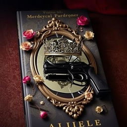 Create a book cover featuring a broken mirror with a crown resting on top of it