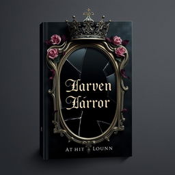 Design a book cover featuring a broken mirror with a crown on top of it