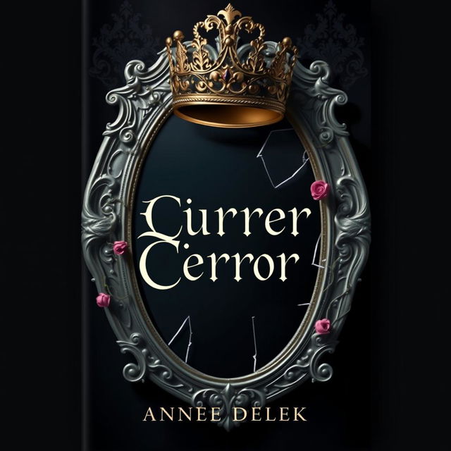 Design a book cover featuring a broken mirror with a crown on top of it