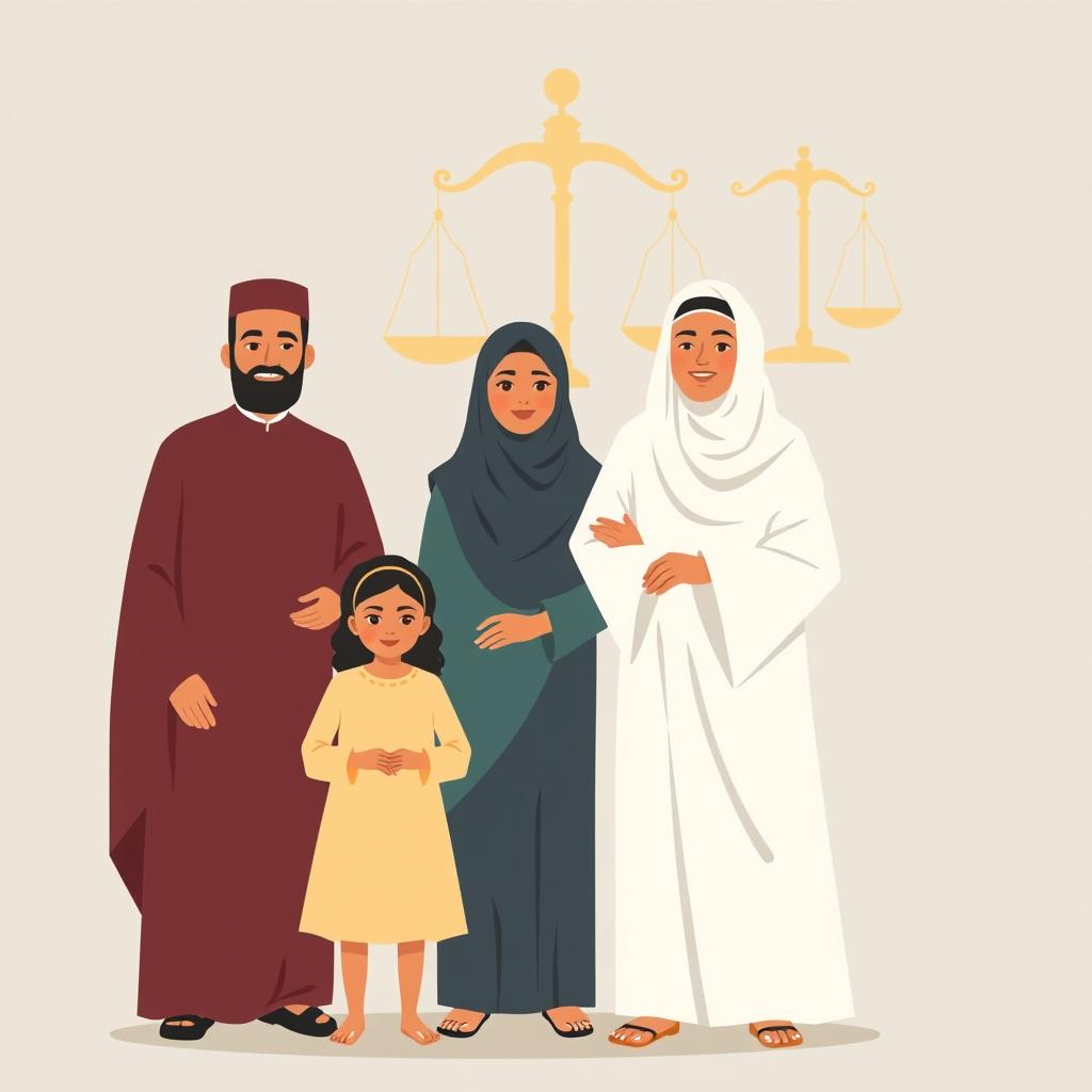 An illustration depicting the concept of law and family within Islam