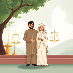 An illustration depicting the concept of law and family within Islam